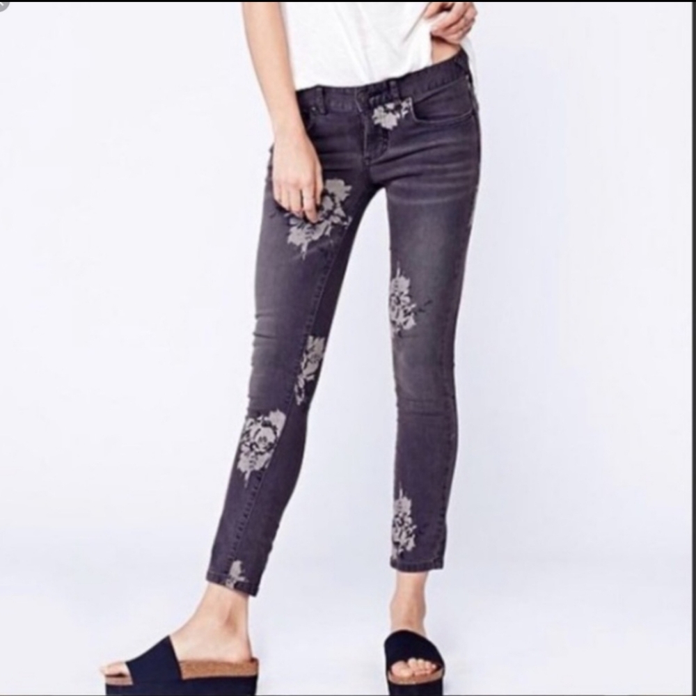 Free People Floral Printed Skinny Jeans